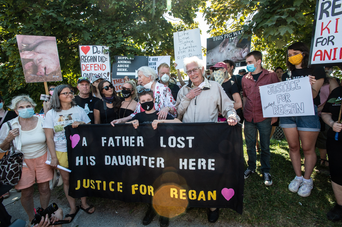 On June 19th, 2020, Canadian animal rights activist Regan Russell was killed by a truck carrying pigs to slaughter at Fearman's Pork, where she peacefully protested with the Animal Save Movement. That weekend, friends and community, including Regan's parents and husband, gathered to collectively mourn, support one another, and celebrate Regan's life.